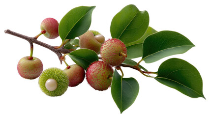 Elegant Bayberry Branch: A close-up studio shot showcases a bayberry branch, boasting vibrant green leaves and distinctive berries, a symbol of purity.