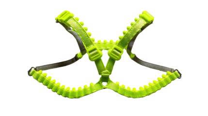 Neon Green Harness: A vibrant neon green harness, designed for comfort and safety, is depicted against a clean backdrop. Showcasing its innovative design and high-quality construction.