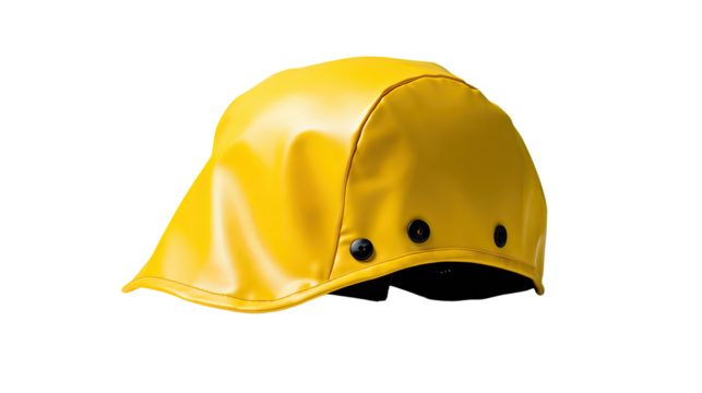 Yellow Protective Rain Hat: Isolated vibrant yellow rain hat offering a practical and reliable shield against inclement weather, emphasizing functionality and reliable protection.