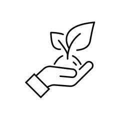 Plant sprout in the hand. Growth concept editable stroke outline icon isolated on white background flat vector illustration.