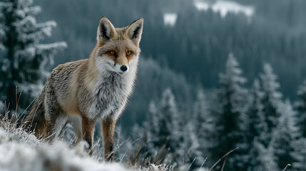 Obraz premium fox, animal, red, wildlife, red fox, mammal, snow, wild, fur, vulpes vulpes, nature, winter, predator, vulpes, white, hunting, cute, portrait, carnivore, beast, white background, hunt, isolated, young