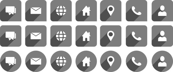 Business card icon set, contact information icons, Vector illustration in grey color on transparent background