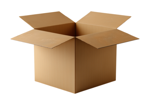 Open cardboard box isolated on png transparent background