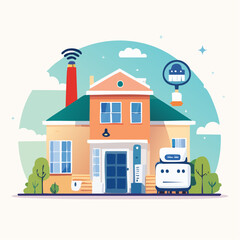 Flat vector icon pack of smart home devices- thermostat, smart speaker, door lock, camera