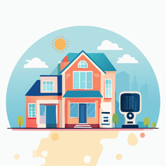 Flat vector icon pack of smart home devices- thermostat, smart speaker, door lock, camera