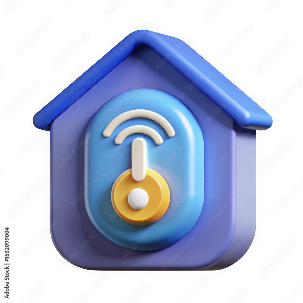 Aufkleber stylized 3d icon of a house with a wi fi symbol and a central control dial isolated on transparent b