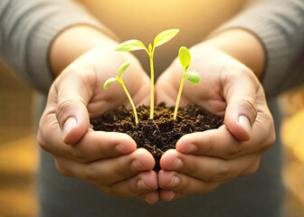 Hands Holding Seedling – Symbol of Growth and Care,Sustainability Starts Here – Plant in Hand