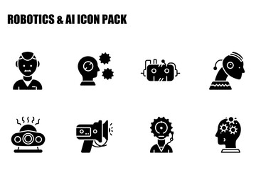 Robotics and AI icon pack showing various elements of AI and robotics technology.
