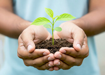 Hands Holding Seedling – Symbol of Growth and Care,Sustainability Starts Here – Plant in Hand