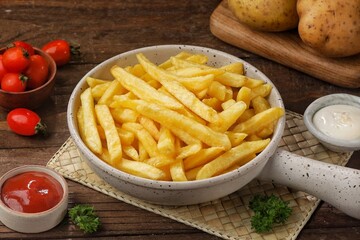 French fries are deep-fried potato strips, typically salted and served with ketchup or other sauces.