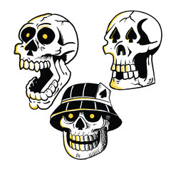Collection set Skull Illustration hand drawn sketch doodle for tattoo, stickers, logo, etc Pro Vector .eps
