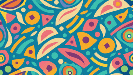 Fototapeta premium Abstract geometric shapes pattern in teal pink yellow and orange background