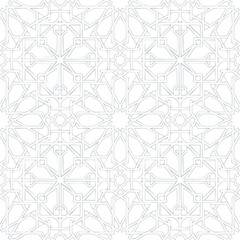Seamless Islamic geometric pattern with star and polygon motifs in light gray Islamic pattern