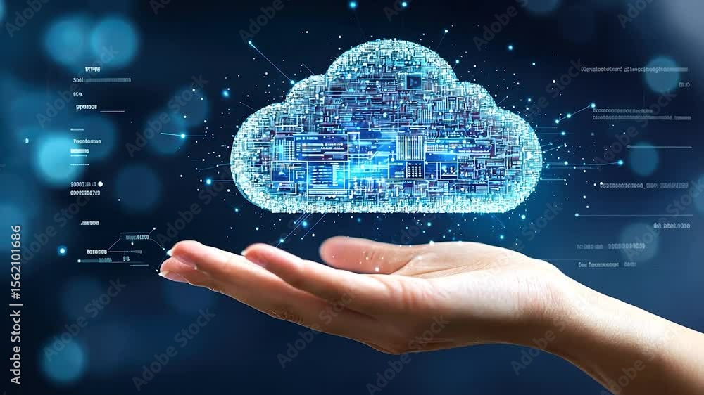Poster Cloud computing technology displayed in a hand.