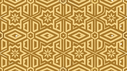 Fototapeta premium Seamless geometric pattern with interlocking gold and tan hexagonal shapes vector