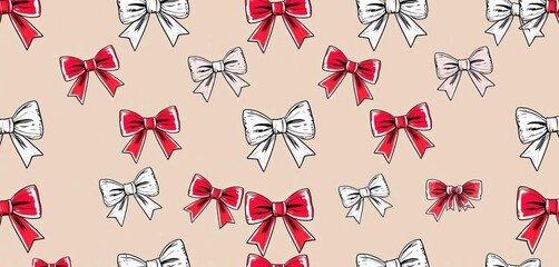 Trendy seamless pattern of hand-drawn coquette bows and ribbons Ideal for fashion, fabric, and textile prints,  vector,  bow