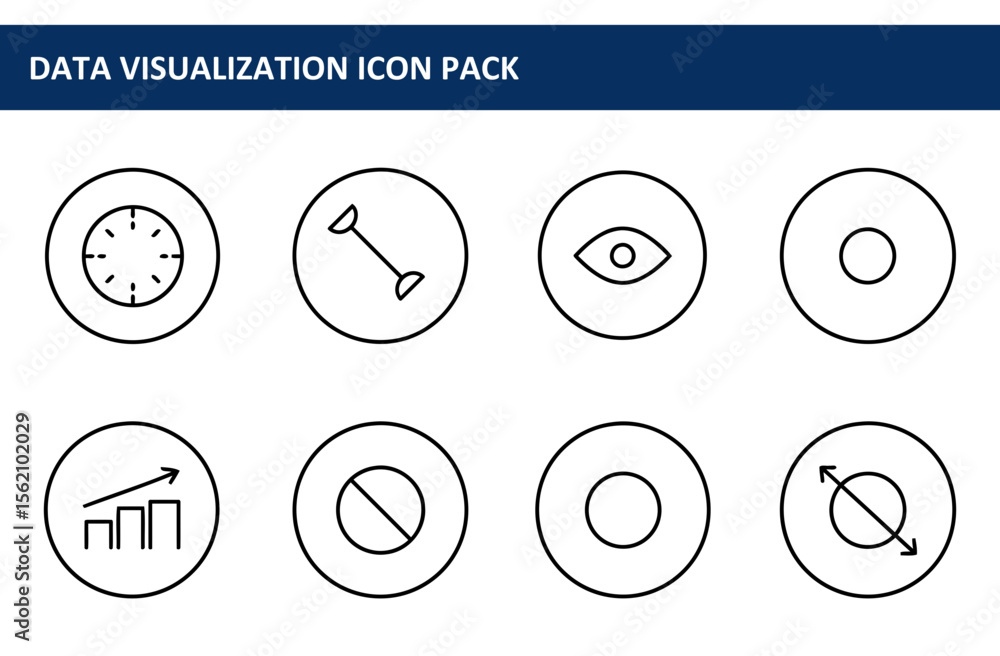 Poster data visualization icons in a set of simple, round outlines. a collection of basic graphical element