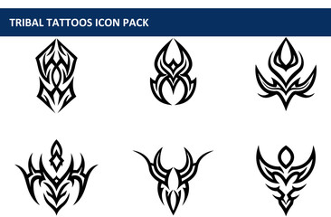 Tribal tattoo designs for various body art applications. Stylish, symmetrical patterns in black and white.