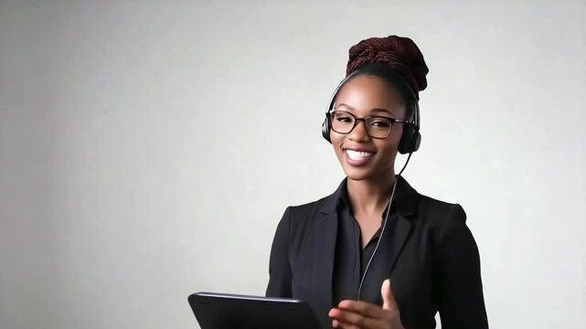 Friendly businesswoman with a headset providing customer support
