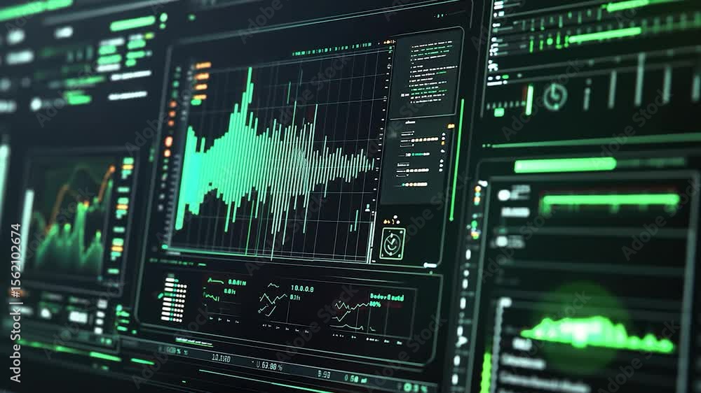 Poster Multi-function display with data visualizations.