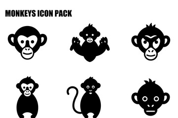 Obraz premium Monkey icons in various poses against a plain white background. Simple, stylized depictions of monkeys in different actions for use in design.