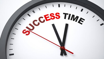 A clock face displays the words success time in red and black