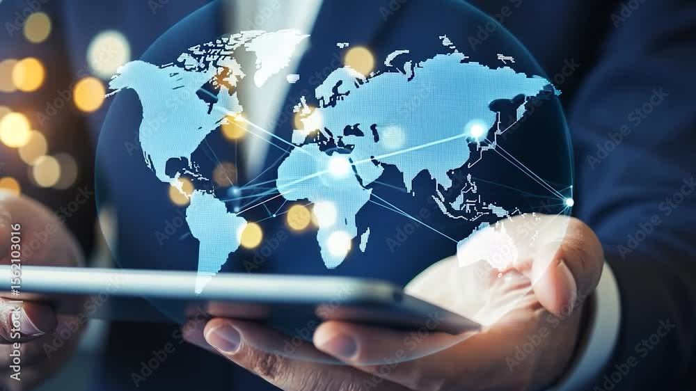 Poster Global network displayed on a tablet device