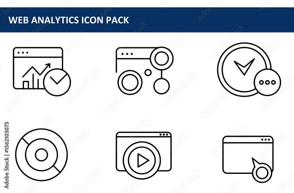 Aufkleber web analytics icon set of various data visualization and management elements. simple, modern, and ve