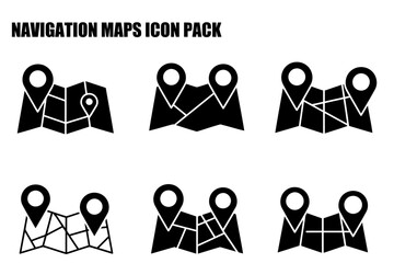 Navigation maps icon pack showing multiple map icons with pointers