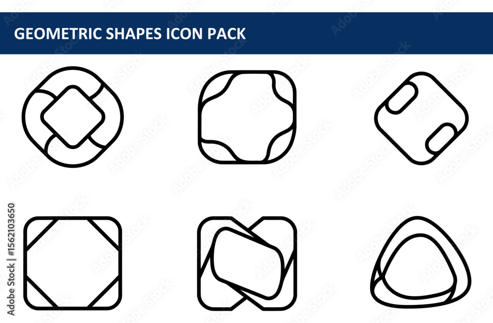 Poster geometric shapes icon pack showcasing various abstract designs in a modern, minimalist style. collec