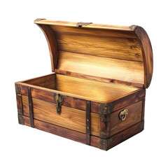 A wooden chest with its lid slightly open, revealing a glimpse of the interior. isolate on transparent background