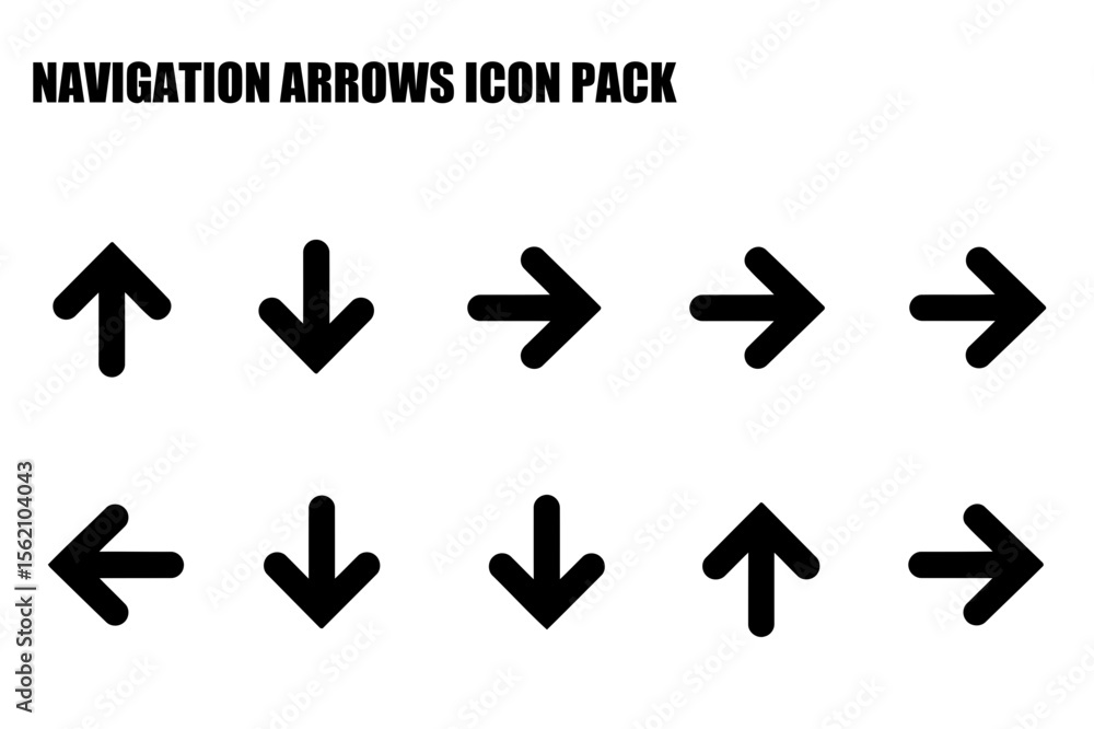 Poster navigation arrows icon pack for digital use. simple black arrows display for up, down, left and righ