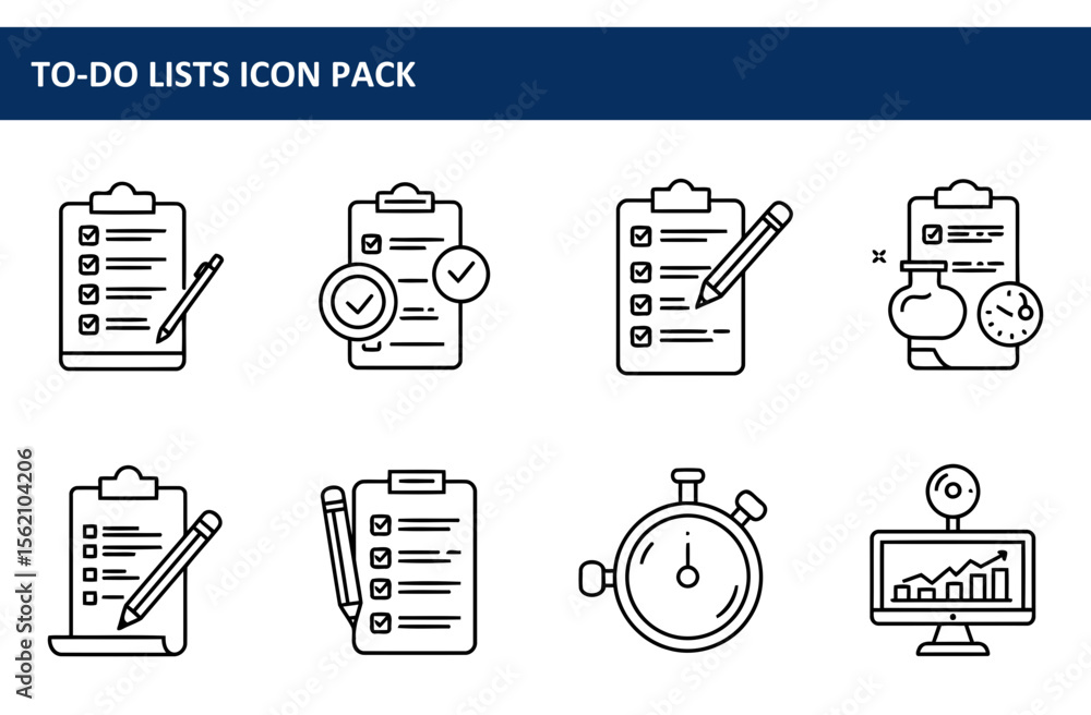 Poster set of to-do list icons with various elements. various to-do list items, including a checklist, a st
