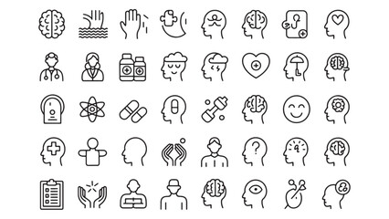 Mental Health Icons Set Line Art Graphics for Web & Print