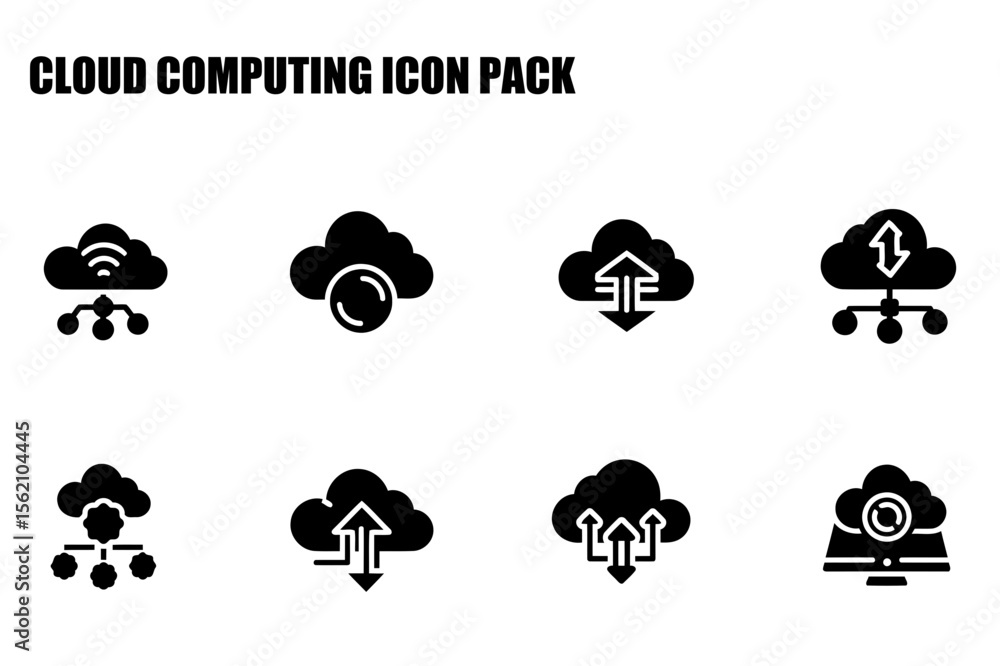 Poster cloud computing icons in a simple, modern design. abstract cloud imagery in a basic, illustrative st