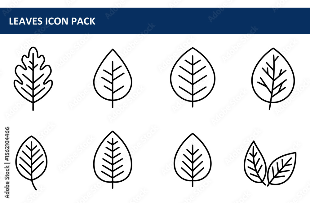 Poster leaf icons in various shapes and structures. simple line art design for use in graphical user interf