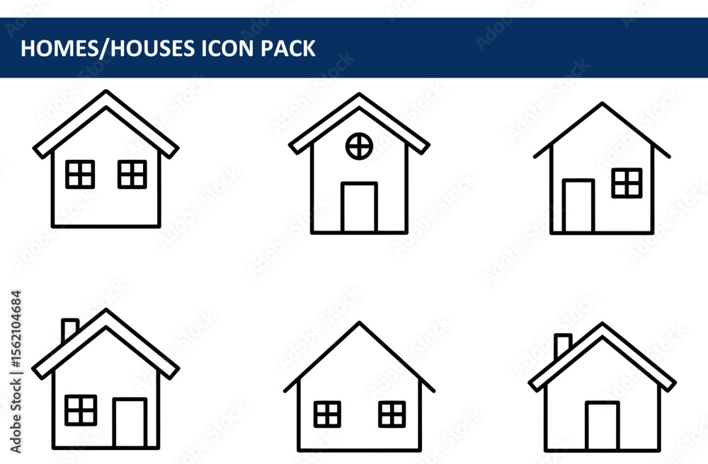 Poster simple house icons in a set. outlined icons of various houses with different architectural details.