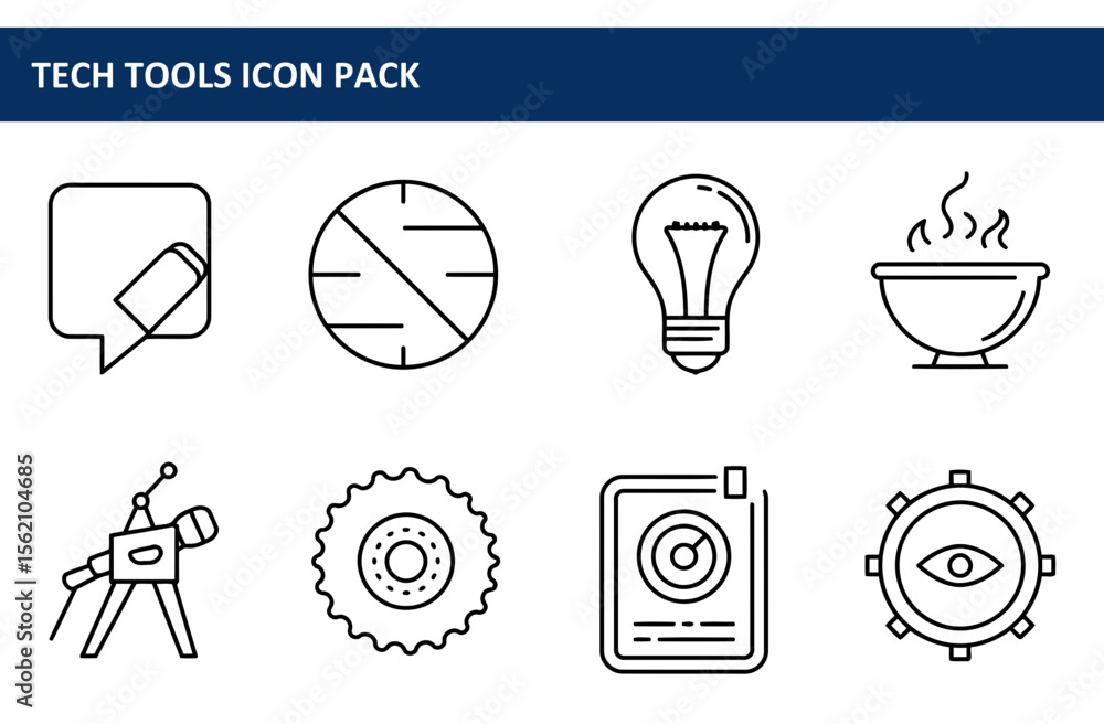 Poster collection of simple, outline tech icons for professional use. set of technical symbols in a modern,