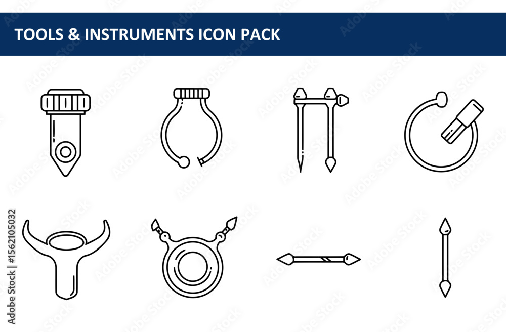 Aufkleber tools and instruments icons in a simple, line art style. collection of various tools and instruments