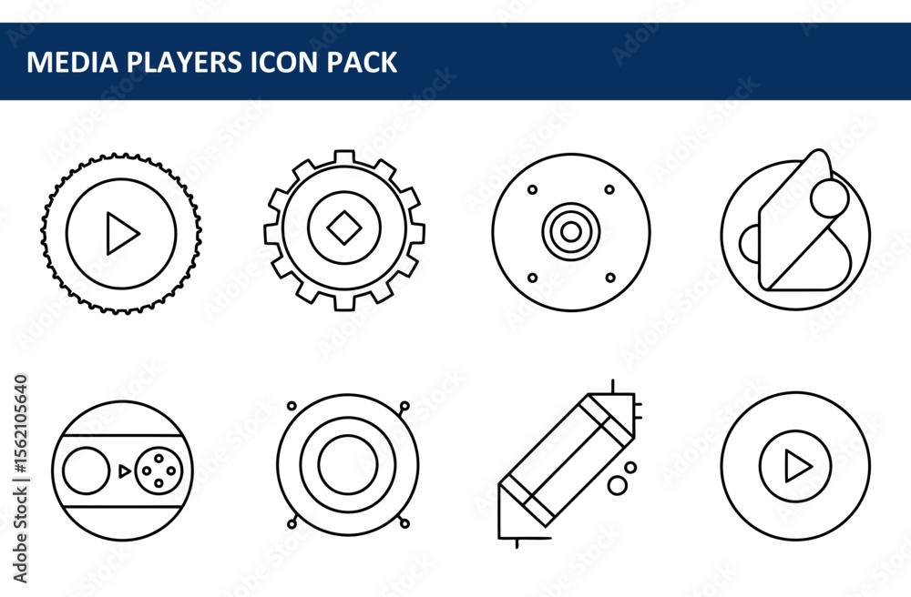 Poster collection of outline media player icons in various styles. simple, clean, and modern icons for use 