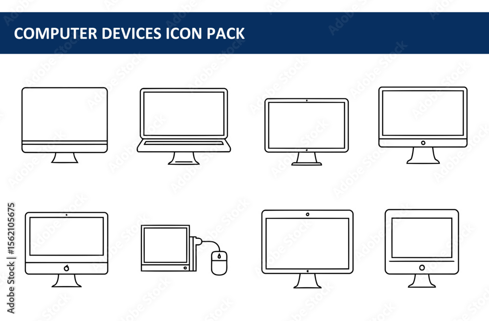 Poster computer devices icon pack. line art illustration of various computer devices with different screen 