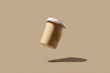 Beige disposable coffee cup, floating