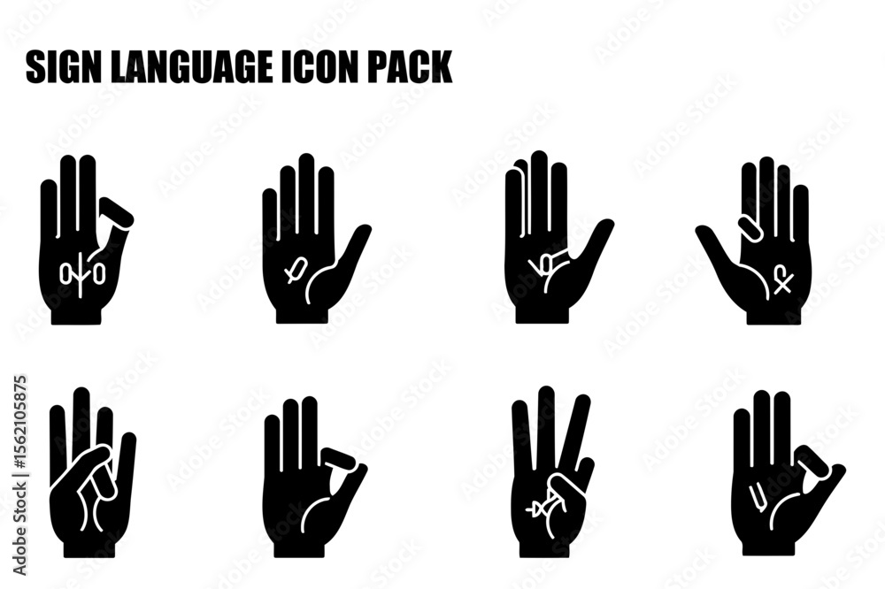 Poster sign language icons depicting various hand gestures against a plain background. visual representatio