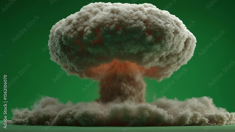 Aufkleber massive mushroom cloud rising from nuclear explosion, isolated on green screen background for easy c