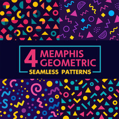 Collection of retro 80s, 90s colorful vector seamless patterns. Doodle fun kid backgrounds. Childish cool geometric design useful for fabric, textile, cover, banner, label, print, wrapping, wallpaper