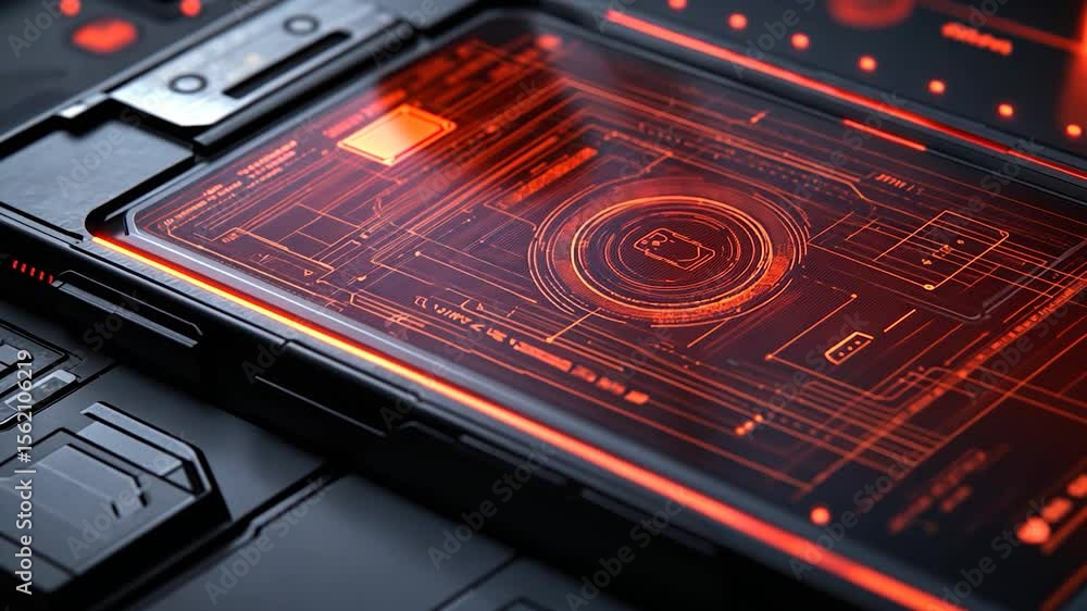 Poster Futuristic device interface with glowing red circuitry.