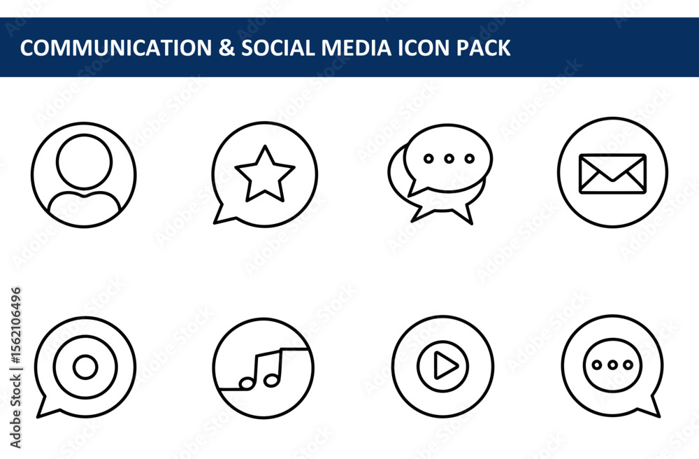 Poster line art icons of communication and social media in a simple, modern design. a set of graphic elemen