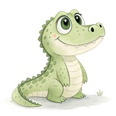 Fototapeta premium Friendly Watercolor Baby Caiman Illustration — Cute & Jungle-Themed Kids’ Art