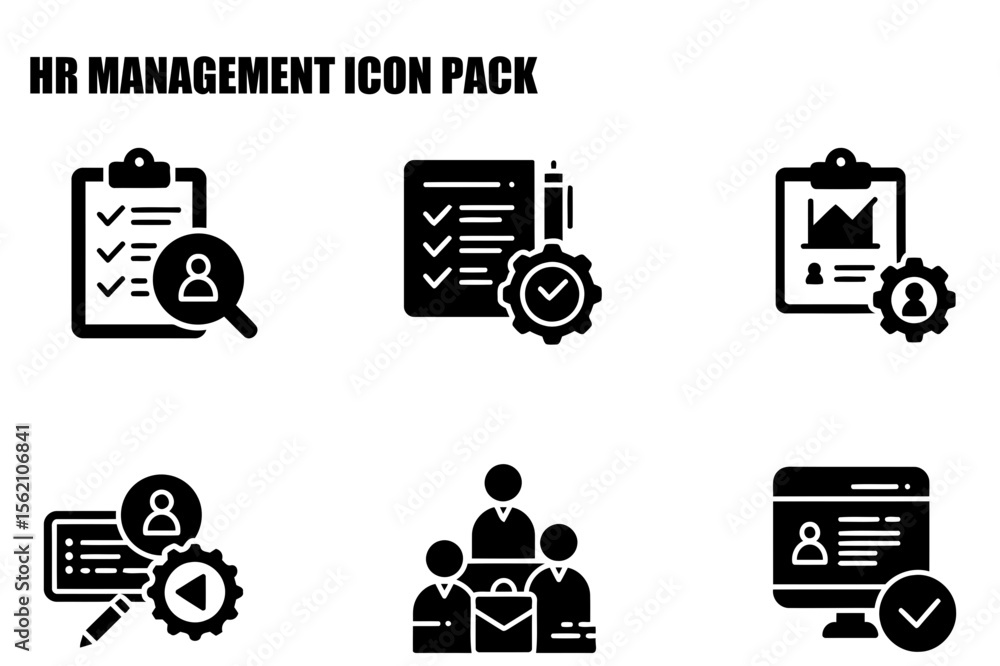 Poster hr management icon pack showing various tasks and functions