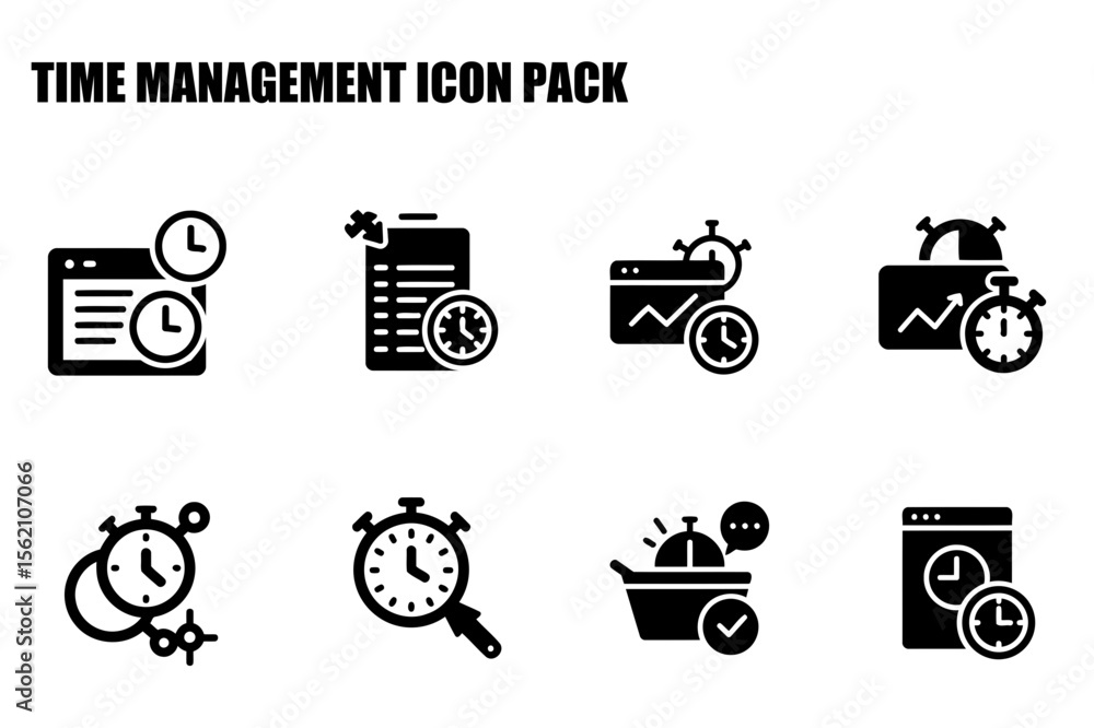 Poster time management icons for productivity and efficiency. various time management tools displayed on a 